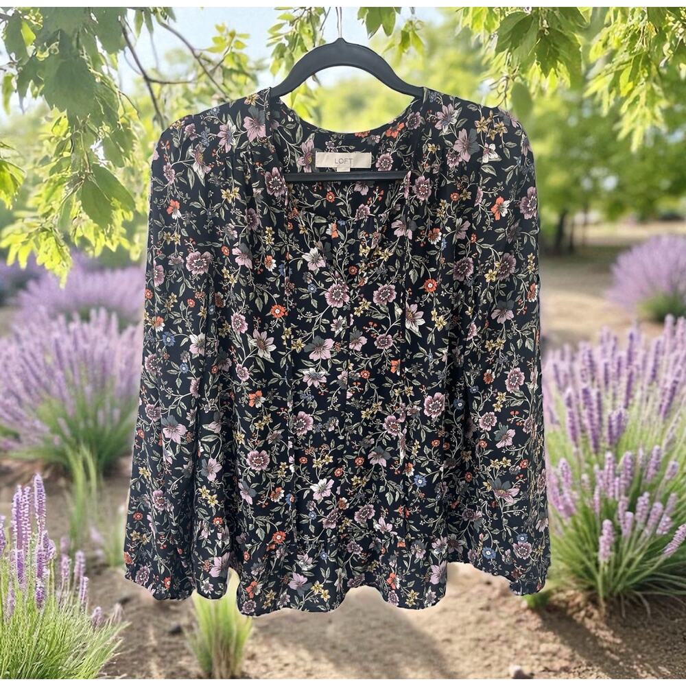 LOFT‎ Floral Peasant Blouse Top Boho Cottagecore lavender multicolor SIZE SMALL